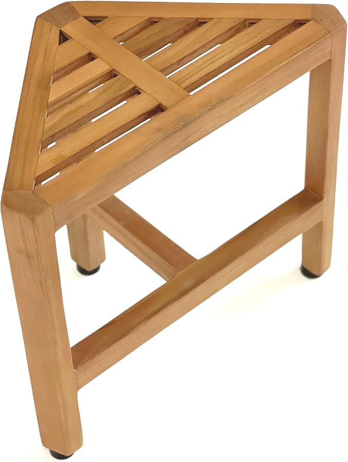 Asta Biro Solid Teak Shower/Bath/Spa Corner Foot Stool, Bath Corner Side Table, Fully Assembled, SpaTeak Collection, TB-008