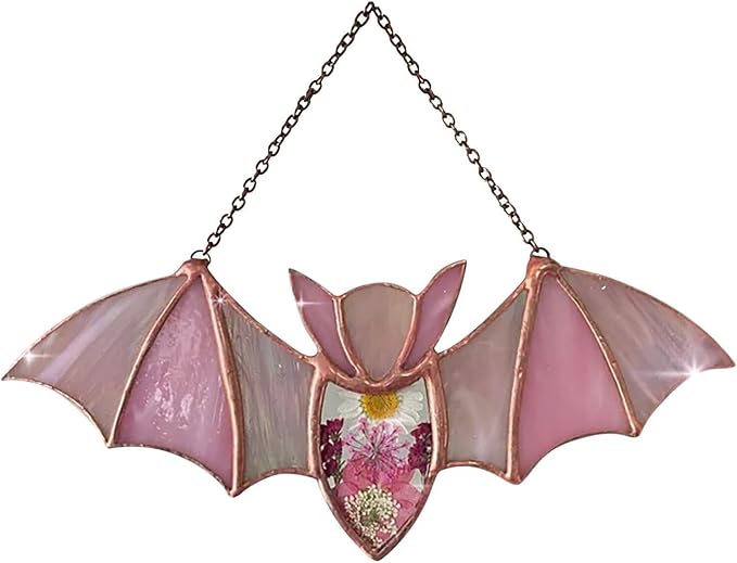 Colorful Acrylic Bat Decoration Window Hanging Suncatcher, Stunning Hanging Window Panels for Halloween Decoration, Acrylic Window Wall Art Decor for Living Room, Home, Office, Kitchen (Pink)