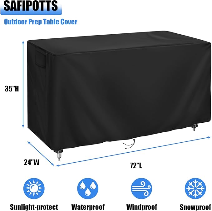Outdoor Prep Table Cover 72 Inch, Waterproof Patio Stainless Steel Table Cover, Workbench Covers Waterproof, Picnic BBQ Grill Cart Covers(Black, 72''L x 24''W x 35''H)