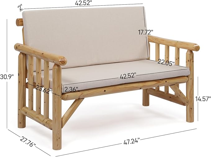 VINGLI Outdoor Patio Furniture Sets 4-Piece, Fir Wood Patio Couch Sets w/Coffee Table, Outdoor Conversation Sectional Set with Removable Cushion for Garden, Lawn, Balcony (Nature Color)