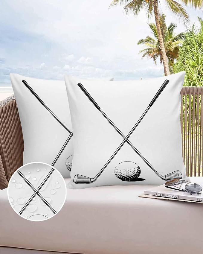 Vandarllin Outdoor Throw Pillows Covers 24x24 inch Set of 2 Waterproof Golf Ball Club Decorative Zippered Cushion Covers for Patio Furniture, Game Sports Lumbar Pillowcases