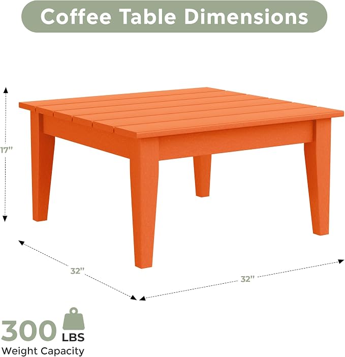 WestinTrends Ashore Outdoor Coffee Table, 32 Inch All Weather Poly Lumber Adirondack Patio Coffee Table Square Low Table, Orange