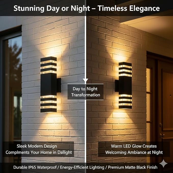 6Pack 15inch Outdoor LED Wall Lights,18W Outdoor Up&Down Wall Light Aluminum Body 4000K Day White Waterproof IP65 Outside Wall Lights 1800LM Outdoor Wall Mount Lights for Wall porch Garage Garden