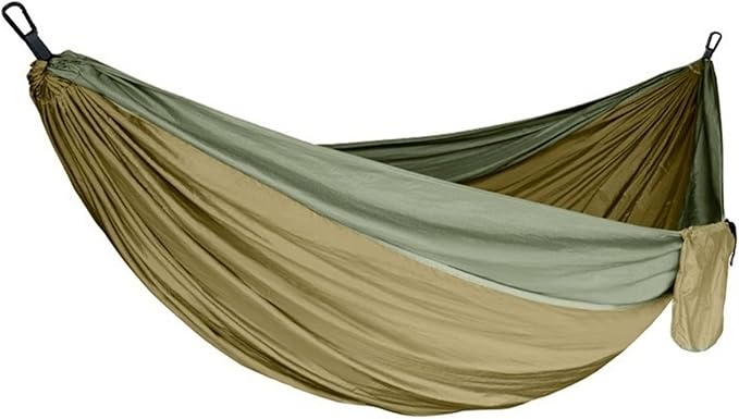 Portable Fabric Single and Double Size Outdoor Camping Hiking Garden Hammock(Double Brown Green 2)
