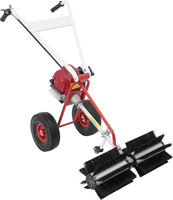 4 Stroke Gas Powered Hand Push Lawn Sweeper Broom, Gas Walk Behind Outdoor Sweeper with 23.62" High-Density Brush, Adjustable Handles for Yard, Driveway, Artificial Turf Leaf Cleaning