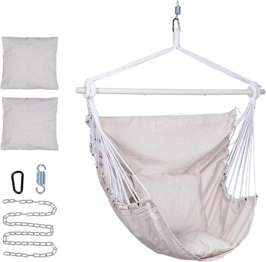 Backyard Expressions Hammock Chair Hanging Rope Swing Chair, 2 Pillows, Anti Slip Steel Spreader Bar