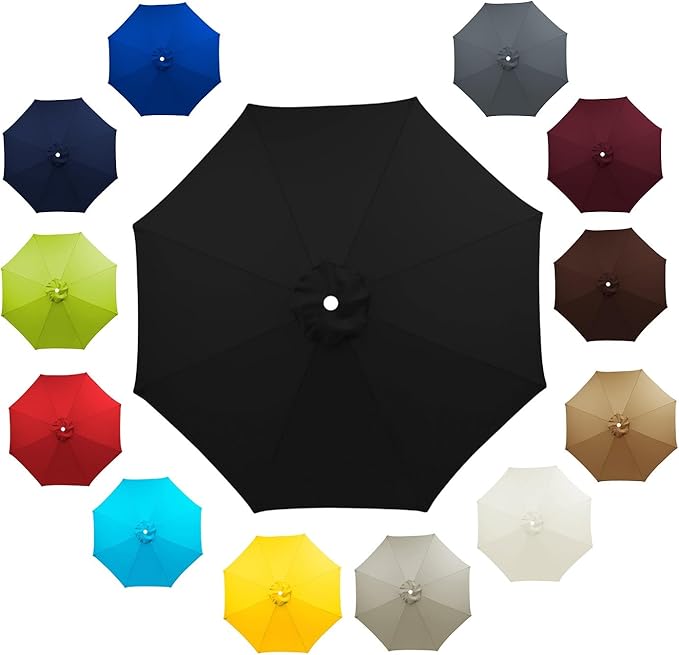 6 Ribs 8 Ribs Patio Umbrella Replacement Canopy 6.5ft 7.5ft 8.2ft 8.9ft 9.8ft 11.5ft UV Protection Waterproof Replacement Parasol Fabric Cover for Garden Outdoor Lawn(Black,6.5ft/6ribs)