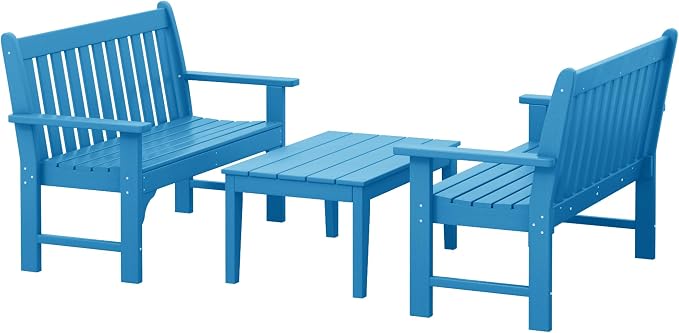 WestinTrends Malibu 3-Piece HDPE Outdoor Patio Furniture Couch and Coffee Table Set, Pacific Blue
