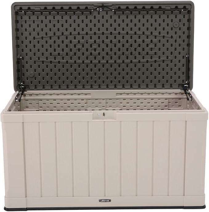 LIFETIME 60186 Heavy-Duty Outdoor Storage Deck Box, 116 Gallon, Desert Sand/Brown