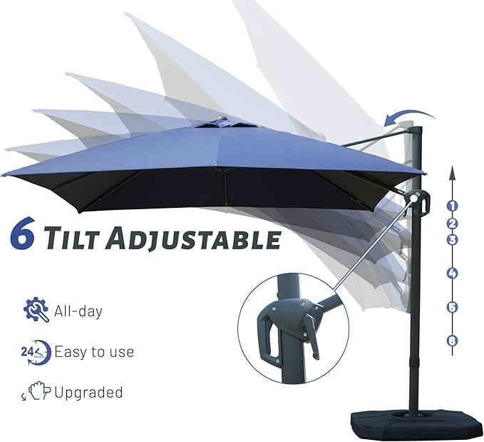 Domi 9’x9’ Cantilever Patio Umbrella, Aluminum Windproof Outdoor Umbrella with 360°Rotation, Square Offset Sun Shade Umbrella for Outside Deck Backyard Garden Pool, Navy Blue