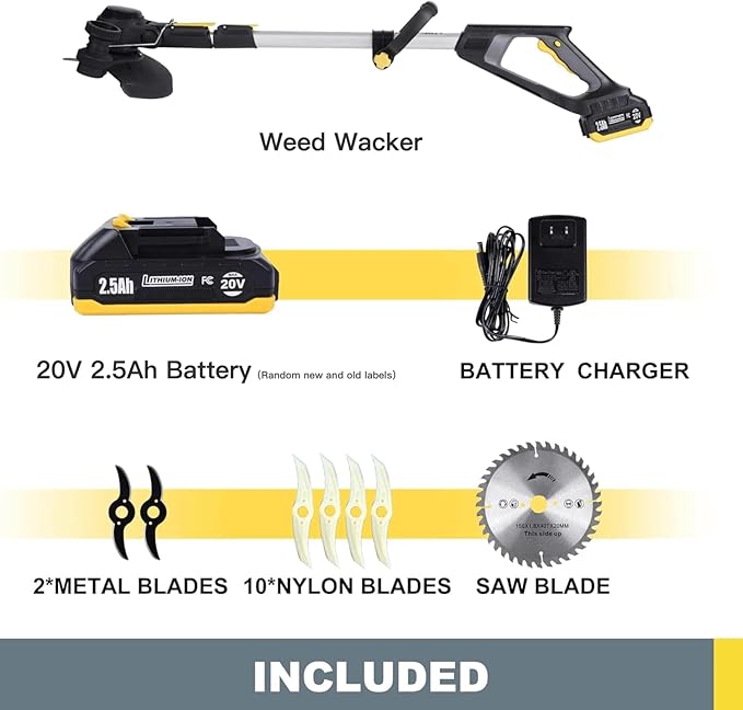 Weed Wacker Cordless, Battery Powered Weed Eater with Blades, Trimmer/Edger/Mower 3 in 1, 5.2lbs Lightweight