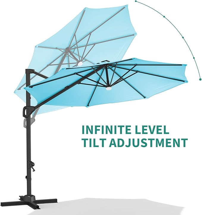 Garvee Cantilever Patio Umbrella 10ft Large Round Umbrella Outdoor Market Umbrellas 360°Rotation Offset Hanging Outdoor Shade for Patio