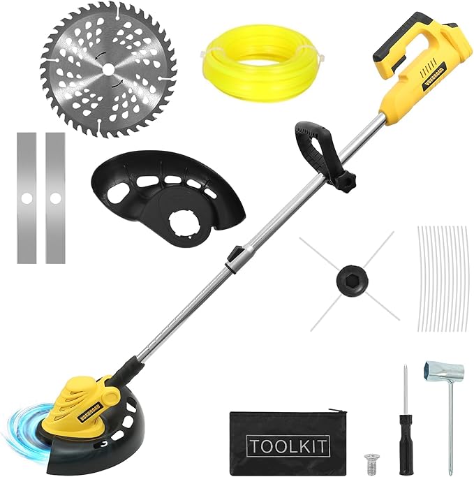 Cordless Weed Wacker & Edger for Dewalt 20V Battery, 157cm/61in Electric String Trimmer Brush Cutter with Brushless Motor, Grass Trimmer Kit with Metal Blade & String Line for Garden Yard (Tool Only)