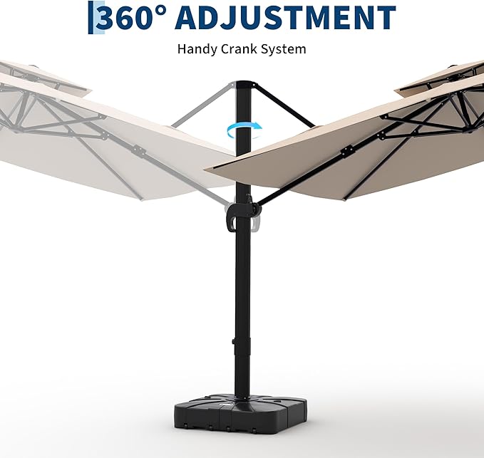 10x10 FT Square Outdoor Umbrella with Base, Cantilever Patio Umbrella with 360° Rotation & Adjustable Height, Heavy Duty Aluminum Umbrella Outdoor Patio for Garden Poolside,Khaki