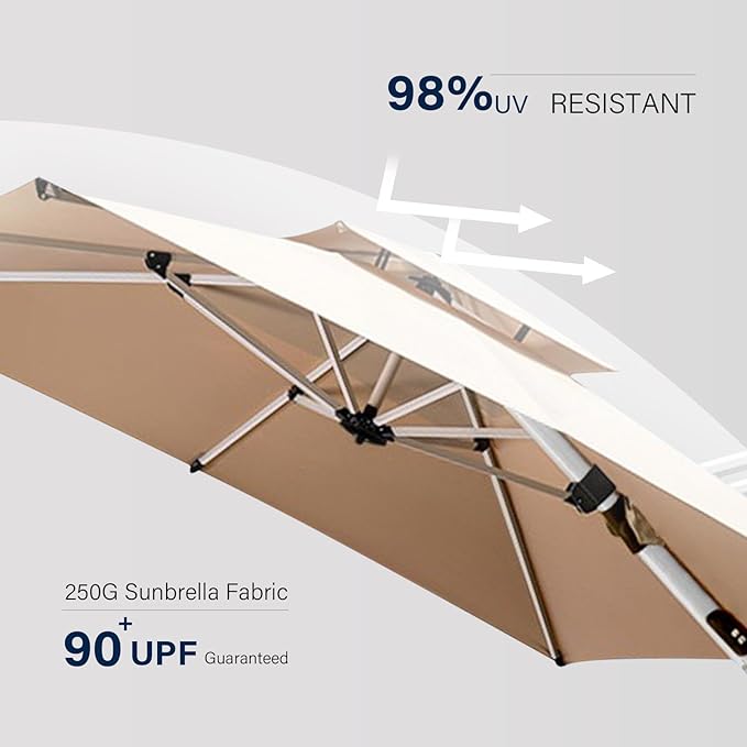 Patio Umbrella, Rectangle Outdoor Cantilever Umbrella, Aluminum Offset Umbrella with Champagne Frame for Pool Deck Garden Outdoor shade for Garden Deck Pool Patio, Beige(Weighted Base Not Include)