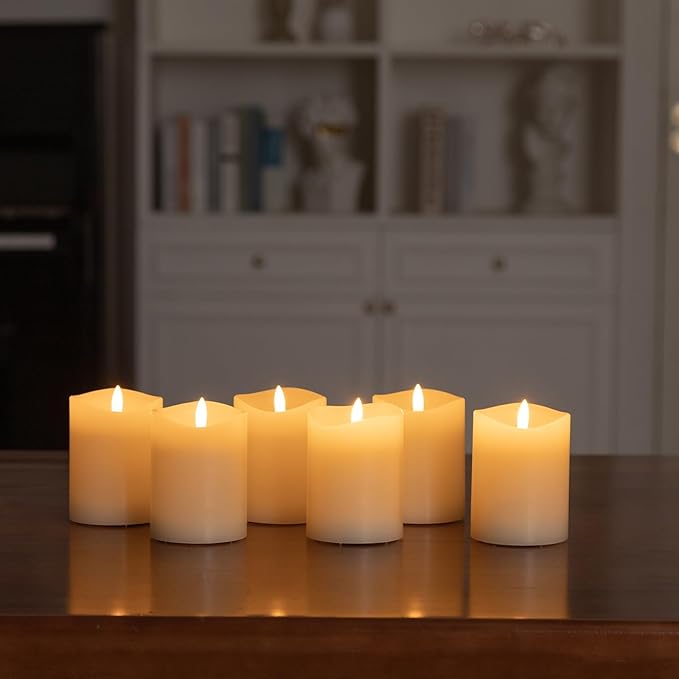 3x4 Inch Battery Operated Candles with Remote, Flickering Flameless Candles with Timer, Real Wax LED Candles for Lanterns Fireplace Dinner Table Centerpieces, Set of 6