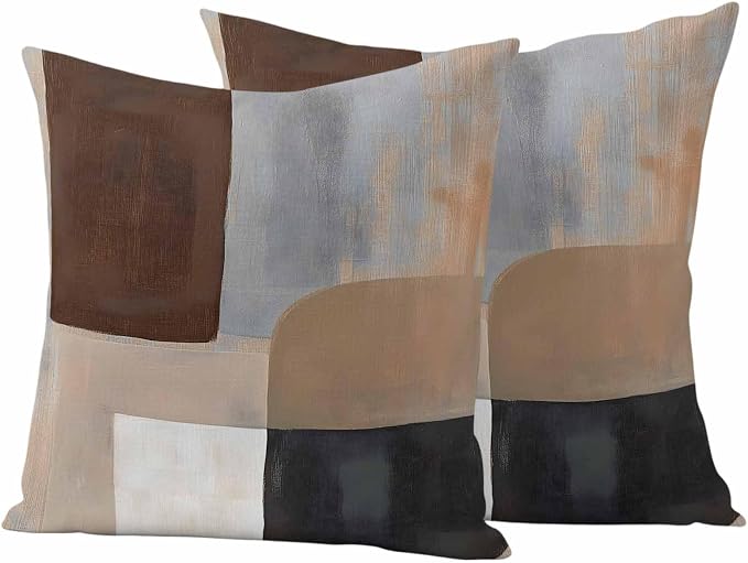 Abstract Ombre Brown Black White Outdoor Waterproof Throw Pillow Covers Set of 2, 24"x24", Modern Art Gradient Decorative Pillow Covers Outside Cushion Case for Patio Porch Garden