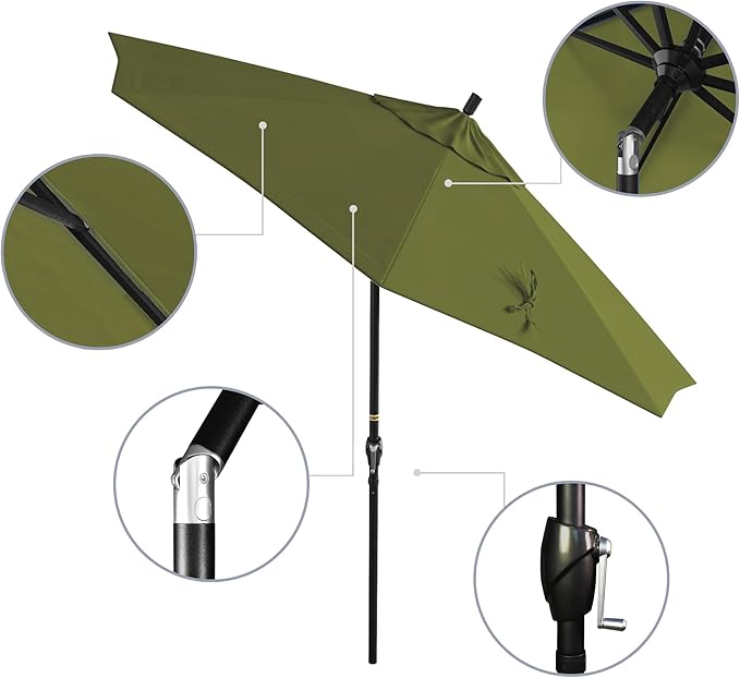 California Umbrella 9' Round Aluminum Market Umbrella, Crank Lift, Push Button Tilt, Black Pole, Pacifica