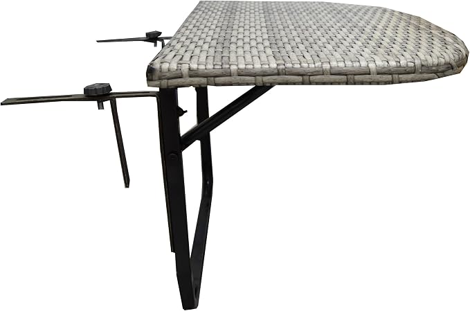 White Indoor and Outdoor Foldable Wicker Balcony Table with Metal Frame and Adjustable Clamps