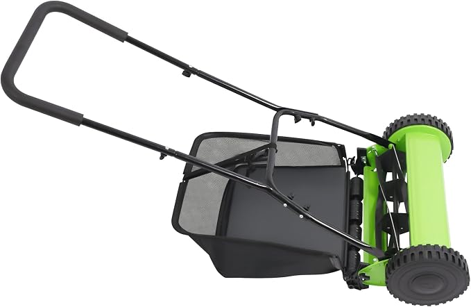 16 in Push Reel Lawn Mower, Cordless Manual Reel Lawn Mower with 0.67-1.3 in Adjustable Mowing Height 5-Blade Walk-Behind Steel Lawn Mower with Large Capacity Grass Bag for Green Lawns