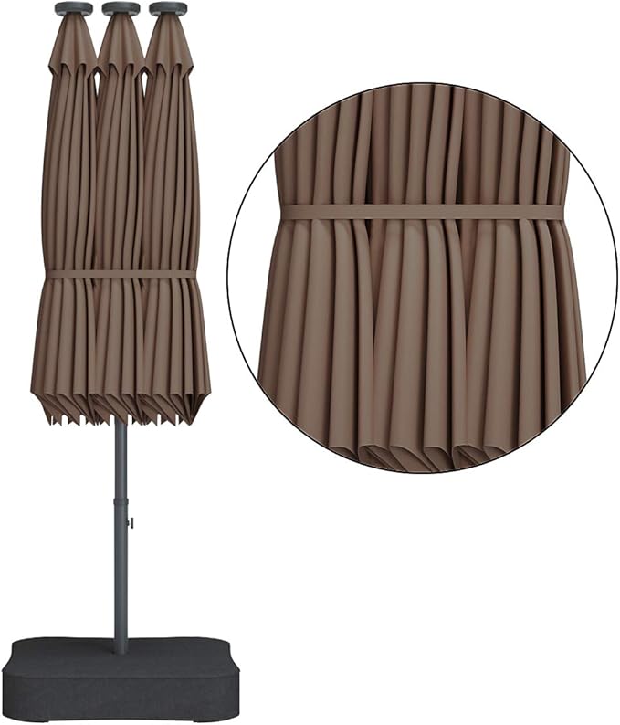 Tangkula 15 Ft Solar Patio Umbrella with Base, Extra Large Outdoor Double-Sided Twin Umbrella with 36 LED Lights & Crank Handle for Garden, Deck, Poolside, Patio (Tan)