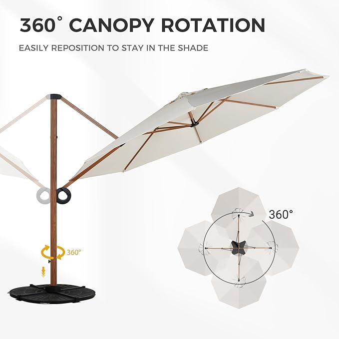 Grand patio 12 FT Patio Umbrella, Outdoor Cantilever Round Umbrella with 360° Rotation, Aluminum Offset Umbrella for Patio Garden Deck Pool, Beige