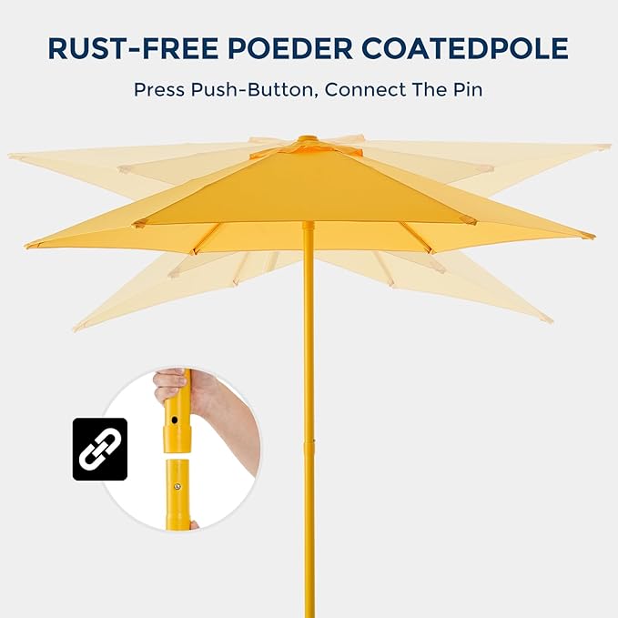 HOMSHADE 7.5ft Outdoor 1S Push-Up Patio Umbrella - Market Table Pool Deck Umbrella UPF50+ UV Protection with 6 Sturdy Ribs for Balcony, Garden, Lawn, Backyard (Light Yellow)