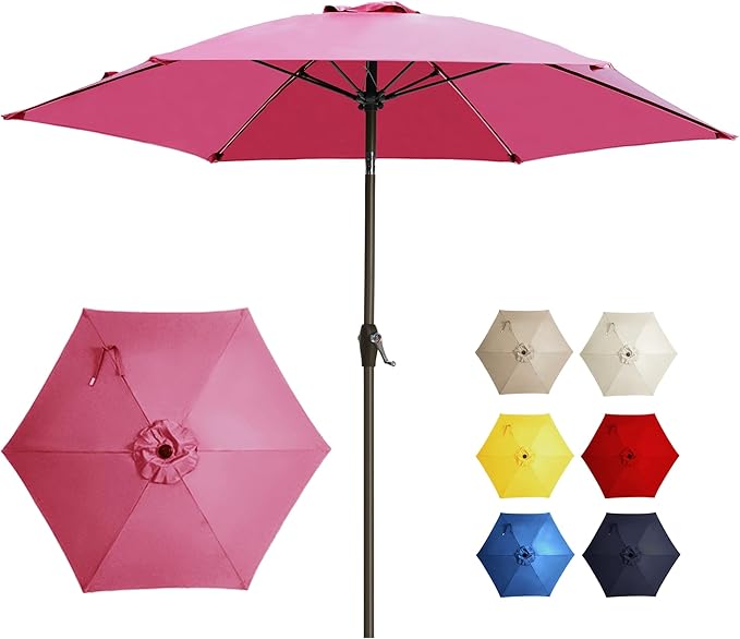 7.5FT Large Outdoor Patio Umbrella with Crank & Tilt - Durable Market Umbrella for Outdoor Patio with 6 Fiberglass Ribs for Poolside,Deck,Yard,Garden