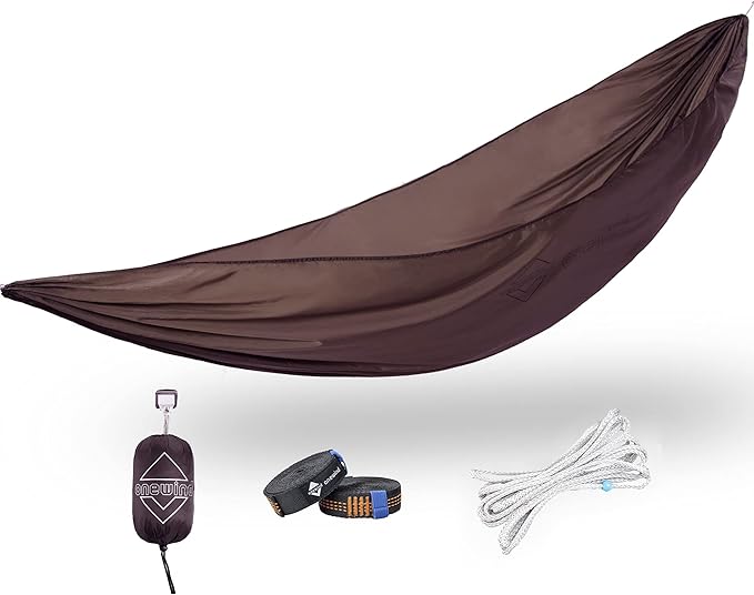Onewind Camping Hammock, Ultralight Portable Hammock with Adjustable Ridgeline, Outdoor Hammock 20D Ripstop Nylon with 2 * 12Ft Tree Strap, Ideal for Camping, Hiking, Backpacking