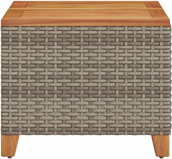 Square Outdoor Side Table, Small Patio Garden Coffee Table with Synthetic Poly Rattan, Compact Accent Table for Balcony Backyard, 17.7 x 17.7 x 14.6 Inches, Gray and Brown