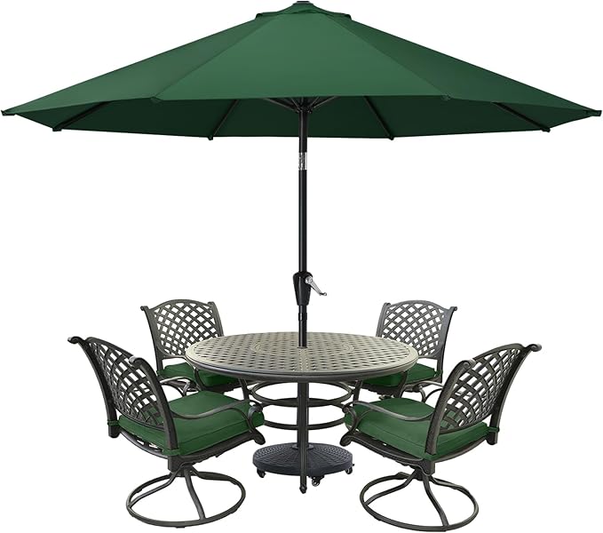 MASTERCANOPY 9FT Patio Umbrella with Push Button Tilt and Crank, Outdoor Market Umbrella with 8 Sturdy Ribs, UV Protection & Waterproof for Garden, Deck, Backyard, Pool (Forest Green)