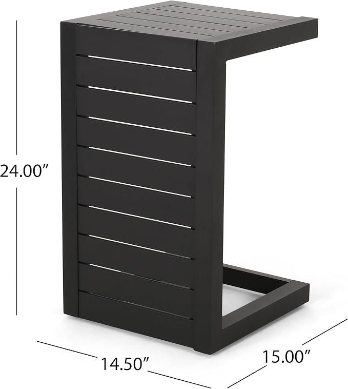 24" H Aluminium Black Patio Side Table, Small C-Shaped Outdoor Patio Table Coffee Table for Patio, Garden or Balcony