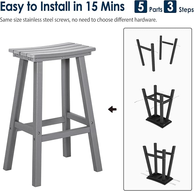 nalone Outdoor Bar Table and Chairs Set, HDPE Bar Table with Bar Stools Set of 2, Patio Table Pub Height Dining Table for Deck, Porch, Backyard, Garden