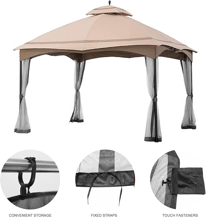 10' x 12' Gazebo Universal Replacement Mosquito Netting,Black Outdoor Canopy Net Screen 4-Panel Sidewall Curtain, with Zippers,Mosquito Netting（Only）