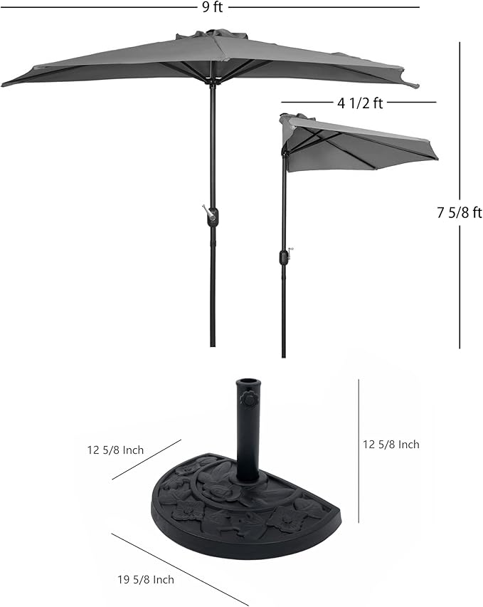 WO Home Furniture 9 ft Half Market Outdoor Umbrella With Sturdy Half Base included, Polyester Canopy, All Weather and UV Resistant for your Patio, Awning, Window, Garden, Balcony, Lime Green
