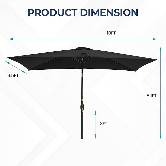 Wisteria Lane 6.5' x 10' Patio Umbrella, Rectangular Patio Umbrella, Metal Pole Square Outdoor Umbrella with Crank and Push Button Tilt, Large Outdoor Umbrella with Polyester Canopy