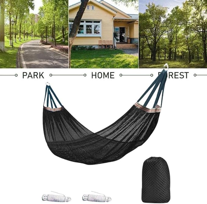 Camping Hammock Nylon Mesh Portable Hanging Bed Outdoor Hammock for Adults 440lbs Capacity, Anti-Roll Breathable Hammocks for Hiking Travel Beach Garden Backpacking(Blue)