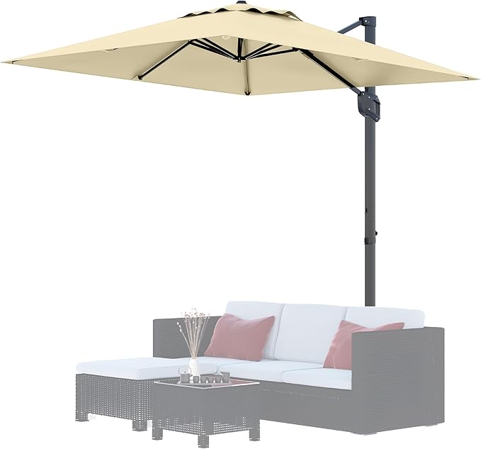 Garvee 10' x 10' Heavy Duty Square Cantilever Umbrella, Aluminum Offset Outdoor Patio Umbrella with 360-Degree Rotation for Backyard, Deck, Pool