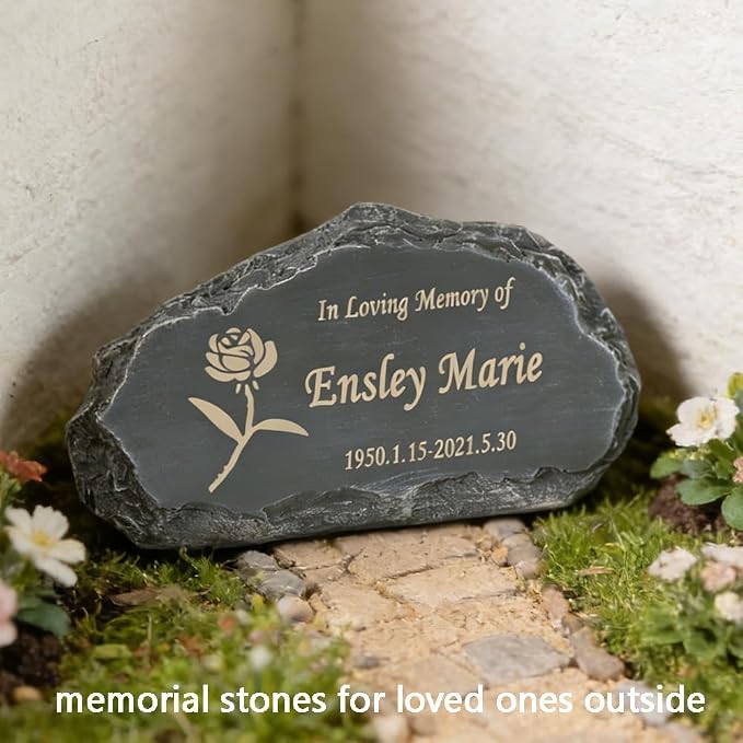 Personalized Garden Stones in Memory of Loved Ones, Engraved with Any Message Memorial Stones Gravestones Outside, Sympathy Memorial Gifts Funeral Gifts for Loved Ones Dad Mom Grandma