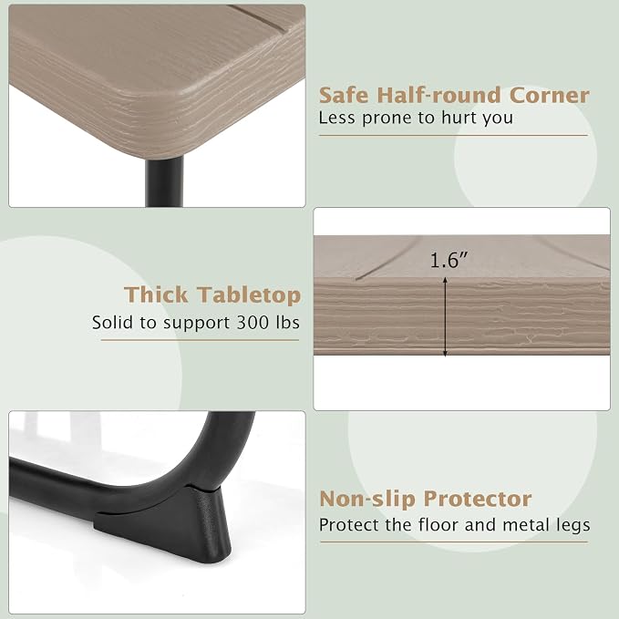 Giantex Picnic Table Bench Set for 8 Persons, Square Outdoor Table and Bench with Umbrella Hole, HDPE Top & Metal Frame, 2000LBS Capacity, Patio Table Set for Deck Yard Garden, Coral Reef