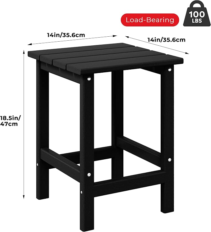Costaelm Square Outdoor Side Tables, Adirondack Patio Tables for Outside, HDPE Patio End Table Weather Resistant, Balcony Table for Pool, Seaside, Backyard, Porch, Indoor Companion, Black