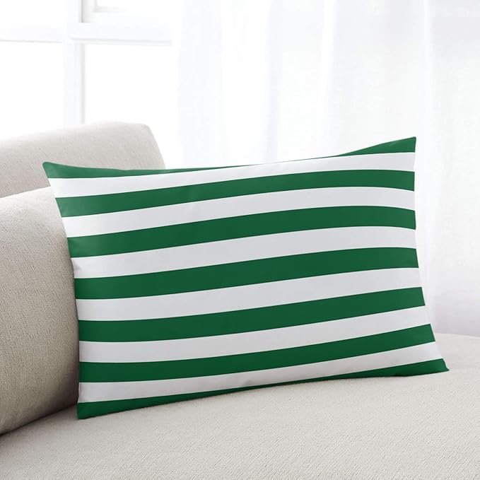 Lumbar Throw Pillow Covers 12x20 Outdoor Waterproof Pillow Covers for Patio Furniture Christmas Green Throw Pillow Cover Green White Stripes Pillowcases Set of 2 Cushion Case for Sofa Couch Chair Home