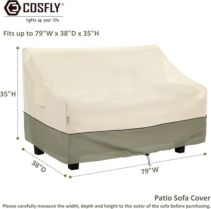 COSFLY Patio Furniture Covers Waterproof, Outdoor 3-Seater Sofa Cover Heavy Duty Fits up to 79W x 38D x 35H inches