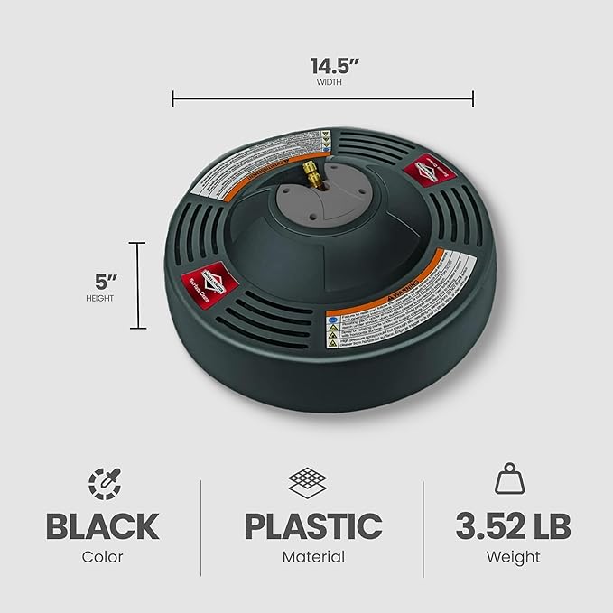 Briggs & Stratton 14 inch Rotating Surface Cleaner for Gas Pressure Washers with Quick Connect Wands and Dome Shape Cover, Black