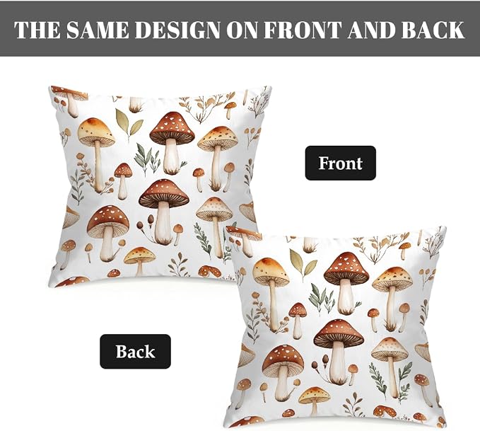 20x20 Inch Outdoor Pillow Covers Set of 2 Waterproof Throw Pillow Covers Decorative Couch Cushion Covers Mushrooms Pattern Square Pillowcases Protectors for Patio Garden Sofa