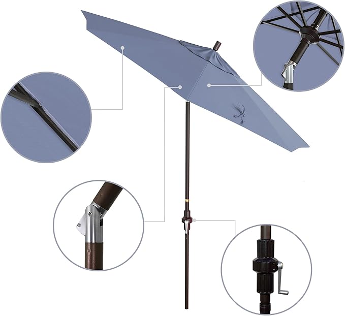 California Umbrella 7.5' Rd. Aluminum Patio Umbrella, Crank Lift, Collar Tilt, Bronze Pole