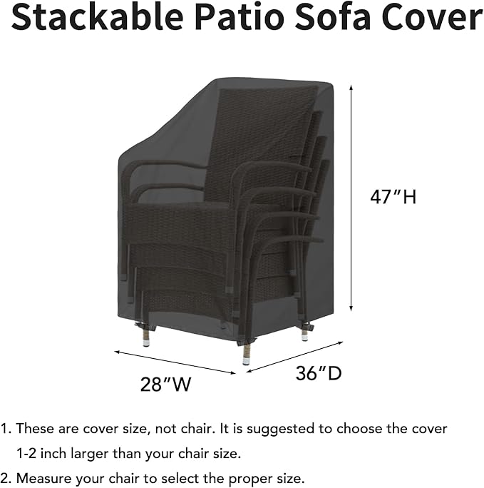 Easy-Going Stackable Patio Chair Cover UV Resistant Outdoor Chair Cover Waterproof Lawn Patio Furniture Covers Fits for 4-6 Stackable Dining Chairs (1 Pack-28Wx36Dx47H inch, Black)