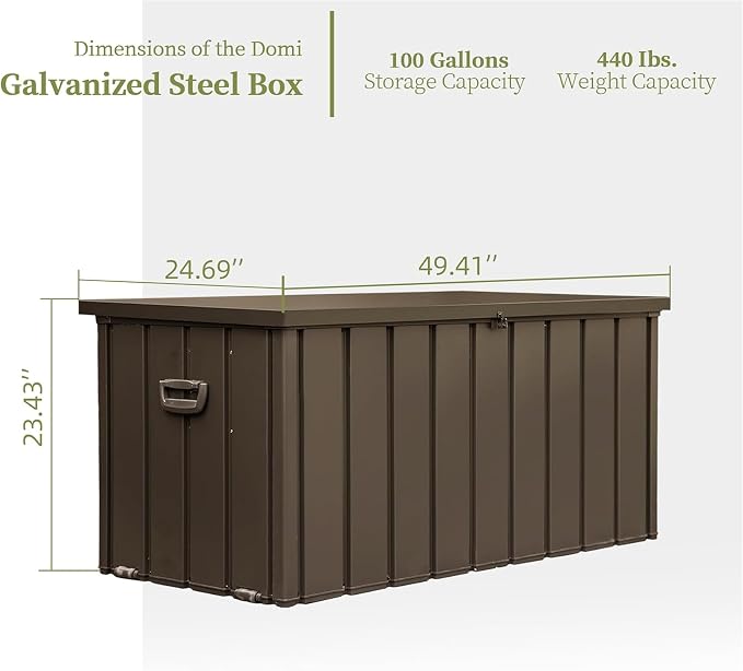 Redeer Outdoor Resin Deck Box, Waterproof Storage Box, Lockable for Patio Furniture, Garden Tools, Pool Accessories, UV-Resistant for All Weather Use (Dark Brown, 100, Gallons)