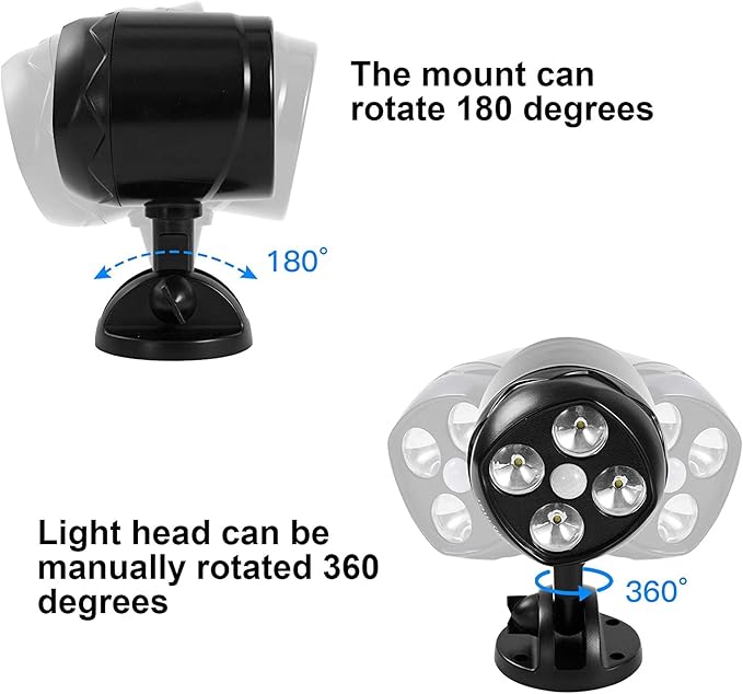 Outdoor Motion Sensor Light Battery Operated, IP65 Waterproof Ultra Bright Motion Sensor Outdoor Lights Head Adjustable with 8W 600 Lumen 6000K 4LEDs for Garage Yard Porch and Patio (1 Pack)
