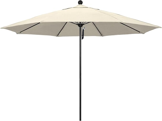 California Umbrella 11Ft Commercial Grade Market Umbrella, Pulley Lift, Aluminum/Fiberglass, 2mm pole wall, Black Frame, Solution Dyed Beige Fabric